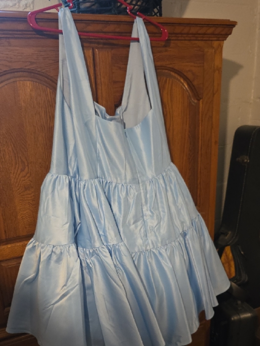 Square-Neck Tiered Mini Dress in Light Blue - Picture 15 of 15